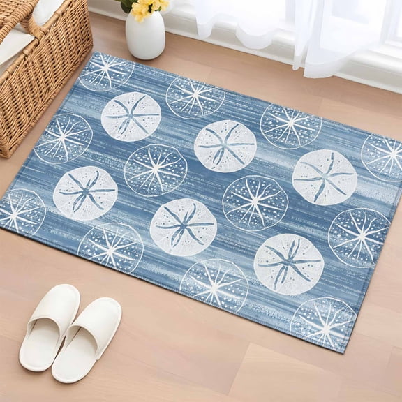 Marine Life Entryway Rug 2'x3' Summer Beach Sea Biscuit Light Blue Sand Dollar Small Area Rug Non-Slip Front Door Mat Washable Floor Carpet for Indoor Entrance Kitchen Bathroom