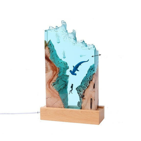 Marine Life Expedition Resin Lamp, Handmade Resin Night Light for Home Office Decor, LED Light with USB Port,Gifts for Birthday Holiday(8")Style 2