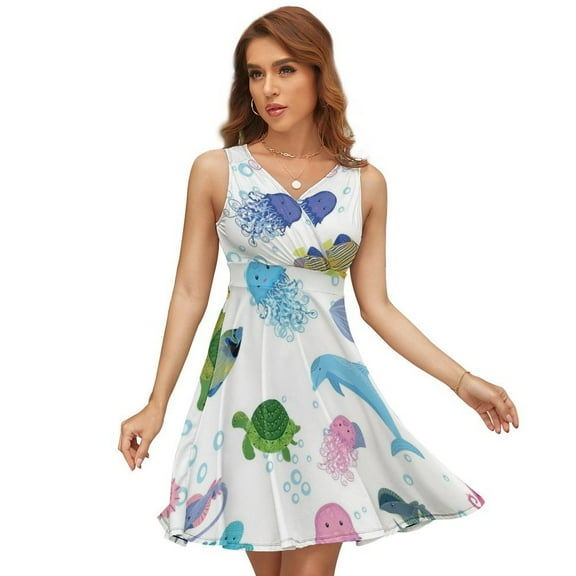 Marine Life, Fish, Animals Bright Dress Fashion Beach Long Dresses Female Party Printed Sundress