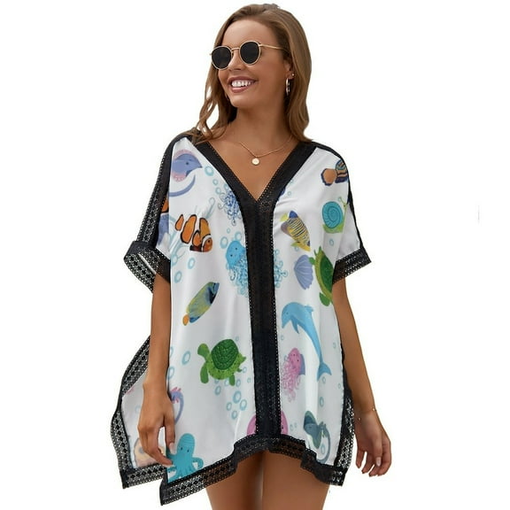 Marine Life, Fish, Animals Bright Women's Swimsuit Coverup Summer Beach Cover Up Bathing Suit Dress