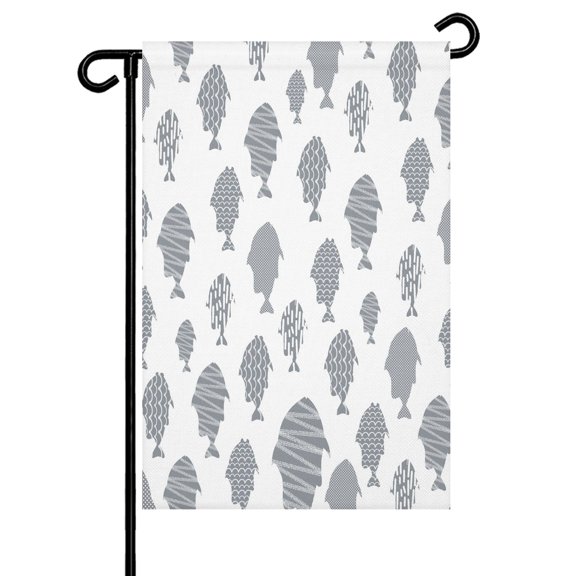 Marine Life Garden Flag 12x18 Inch Abstract Oceans Gray Fish Silhouettes Stripes Double Sided Small Decorative Garden Flags for Outside, Outdoor Yard Porch Lawn Decoration