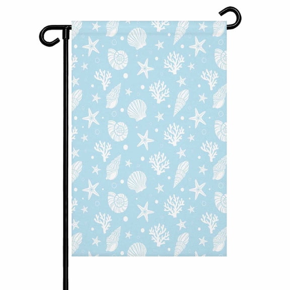 Marine Life Garden Flags for Outside Ocean Coral Shell Starfish Blue Double Sided Yard Flags Outdoor House Decoration, Small 12X18 Inch