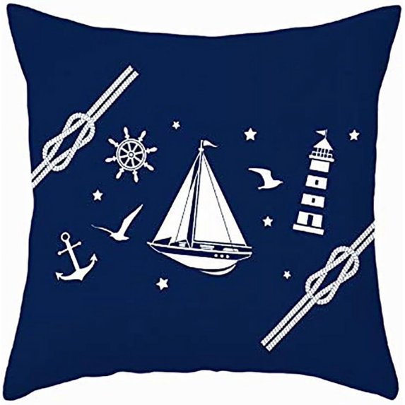 Marine Life for Home Sofa Couch Decor Pillow Cover Nautical Theme Sail Boat Pattern Cushion Cases Standard Super Soft Pillow Sham 18x18 Inch (Sea Mew and Rudder)