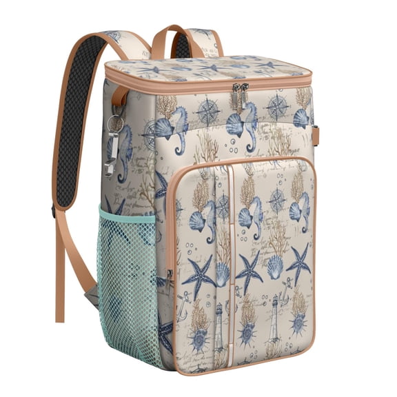 Marine Life Insulated Backpack Cooler - 20L Capacity, Holds 26 Cans, Perfect for Beach, Camping & Nautical Adventures