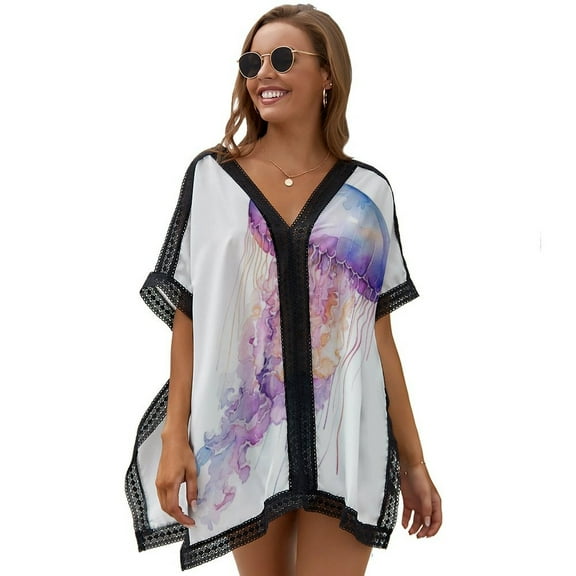 Marine Life Jellyfish Purple Women's Swimsuit Coverup Summer Beach Cover Up Bathing Suit Dress