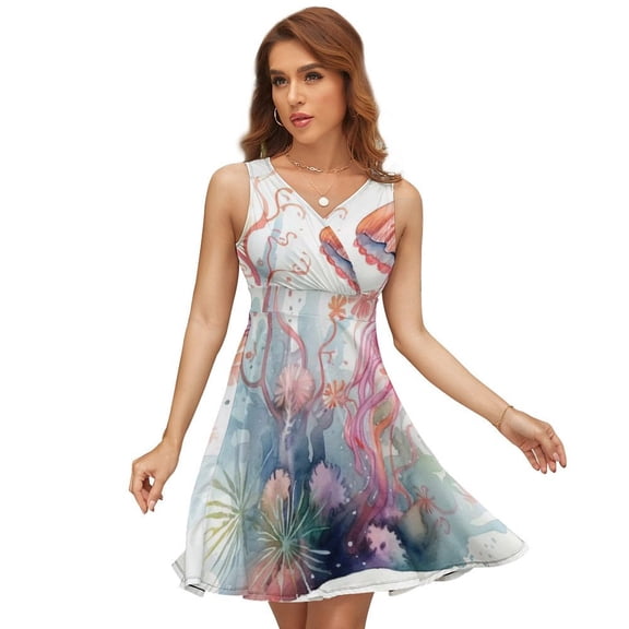Marine Life Jellyfish Sleeveless Dress Women Summer Evening Dresses Ladies Sundress