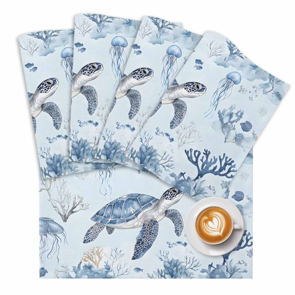 Marine Life Placemats Set of 1 Sea Turtle Jellyfish Coral Blue Underwater World Place Mats Washable Table Mats for Party Kitchen Dining Decoration, 13 X 19 Inch