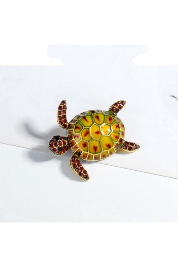 Marine Life Protection Sea Turtle Brooch with Diamond Studs