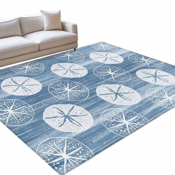 Marine Life Rectangle Rug 6'x9' Summer Beach Sea Biscuit Light Blue Sand Dollar Washable Area Rugs for Living Room Bedroom Entryway Non Slip Entrance Door Mat Indoor Floor Carpet