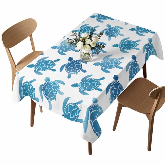 Marine Life Rectangle Tablecloth Blue Navy Sea Turtle Gradient Ocean Animal Waterproof Wrinkle Free Soft Table Cloth Spill-Proof Washable Table Cover for Dining Party Picnic 52 x 70 Inch