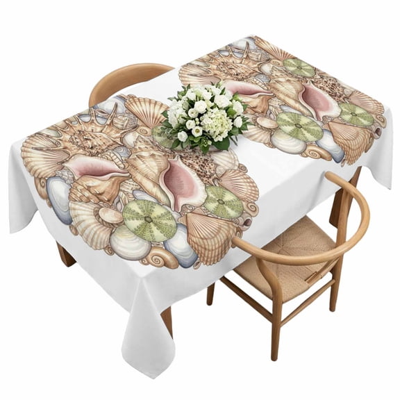 Marine Life Rectangle Tablecloth Shells Conch Oceans Watercolors Abstract Waterproof Wrinkle Free Soft Table Cloth Spill-Proof Washable Table Cover for Dining Party Picnic 60 x 120 Inch