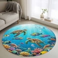 thumbnail image 1 of Marine Life Round Area Rugs 3 ft, Sea Turtles Fish Coral Octopuses Jellyfish Oceans Washable Small Area Rug with Non-Slip Sturdy Edge Binding Round Front Door Mat Floor Carpet for Entryway, 1 of 9