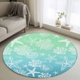 thumbnail image 1 of Marine Life Round Area Rugs 3 ft, Starfish Shell Coral Gradient Blue Green Ocean Washable Small Area Rug with Non-Slip Sturdy Edge Binding Round Front Door Mat Floor Carpet for Entryway, 1 of 9