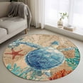 thumbnail image 1 of Marine Life Round Living Room Rugs 3.3 ft, Sea Turtle Starfish Shell Coral Seaweed Blue Ocean Retro Washable Area Rug with Non-Slip Sturdy Edge Binding Round Front Door Mat Floor Carpet for Entryway, 1 of 9