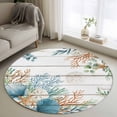 thumbnail image 1 of Marine Life Round Living Room Rugs 3.3 ft, Shell Coral Eucalyptus Leaves Wood Grain Washable Area Rug with Non-Slip Sturdy Edge Binding Round Front Door Mat Floor Carpet for Entryway, 1 of 9