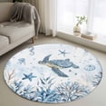 thumbnail image 1 of Marine Life Round Living Room Rugs 4 ft, Blue Ocean Turtle Coral Starfish Seashell Coastal Washable Area Rug with Non-Slip Sturdy Edge Binding Round Carpet for Entryway Kitchen Bedroom Bathroom, 1 of 9