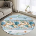 thumbnail image 1 of Marine Life Round Living Room Rugs 4 ft, Blue Shell Coral Starfish Blue Wood Grain Eucalyptus Leaves Washable Area Rug Non-Slip Sturdy Edge Binding Round Carpet for Entryway Kitchen Bedroom Bathroom, 1 of 9