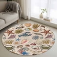 thumbnail image 1 of Marine Life Round Living Room Rugs 4 ft, Retro Sea Star Coral Shell Crab Linen Texture Washable Area Rug with Non-Slip Sturdy Edge Binding Round Carpet for Entryway Kitchen Bedroom Bathroom, 1 of 9