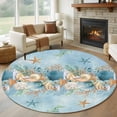 thumbnail image 1 of Marine Life Round Living Room Rugs 7 ft, Blue Shell Coral Starfish Eucalyptus Leaves Washable Area Rug with Non-Slip Sturdy Edge Binding Round Carpet for Kitchen Office Bedroom, 1 of 9