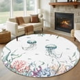 thumbnail image 1 of Marine Life Round Living Room Rugs 7 ft, Jellyfish Starfish Shell Corals Oceans Washable Area Rug with Non-Slip Sturdy Edge Binding Round Carpet for Kitchen Office Bedroom, 1 of 9