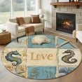 thumbnail image 1 of Marine Life Round Rugs for Living Room 6ft Starfish and Shell Retro Ocean Conch Non Slip Circle Rug Washable Low-Profile Indoor Carpet for Bedroom, Dining Room, Bathroom, 1 of 9
