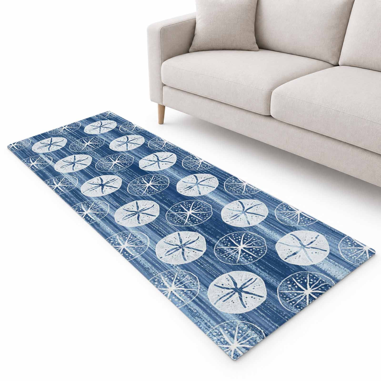 Marine Life Runner Rug 2'x6', Summer Beach Sea Biscuit Blue Sand Dollar ...