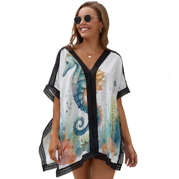 Marine Life Seahorse Women's Swimsuit Coverup Summer Beach Cover Up Bathing Suit Dress