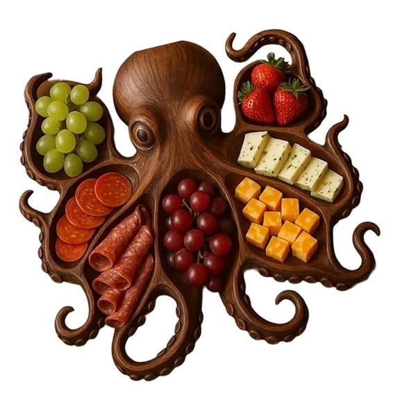Marine Life Serving Board With Tentacles Detailing Wooden Party Platter For Cheese Meats Entertaining Kitchen Tray