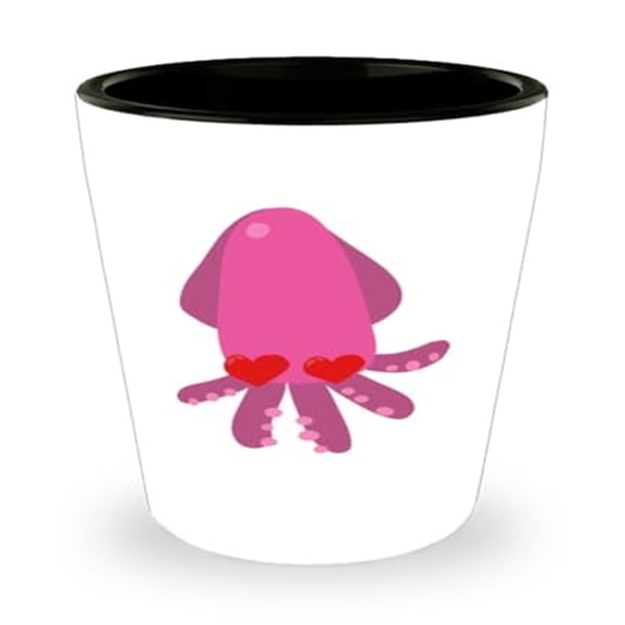 Marine Life Shot Glass, Heart Eyed Squid, Ocean Gift, Mini Glassware, 1.5oz Cup
