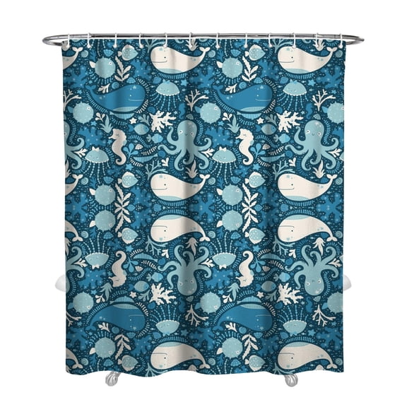 Marine Life Shower Curtain 72x84 Inch Hotel Style Waterproof Bath Curtain, Sand & Sea Inspired Fish & Coral Design, Quick-Dry Machine Washable Polyester with Reinforced Metal Grommets
