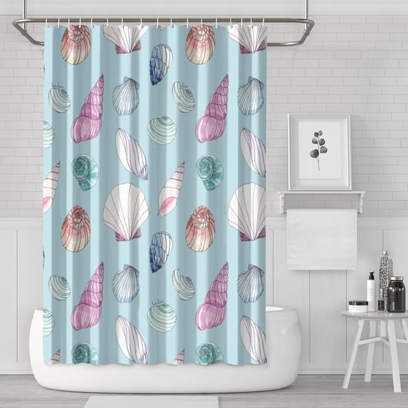 Marine Life Shower Curtain - Cute Spiral Seashell Coral Fish Design Waterproof Fade-Resistant Hotel Style Bath Curtain 72x72 Inch