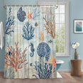 thumbnail image 1 of Marine Life Shower Curtains for Bathroom, Watercolor Seahorse Coral Starfish Gradient Blue Yellow Washable Fabric Shower Curtain with Hooks Waterproof Bathroom Decor Sets, 66 x 72 Inches, 1 of 9