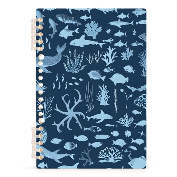 Marine Life Silhouettes Notebooks 1-subject Journal 60 Sheets A5 College Ruled Paper Detachable Ring 8.3"x5.7"