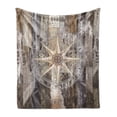 thumbnail image 1 of Marine Life Soft Flannel Fleece Throw Blanket, Navy Sea Life Yacht Theme Colored Wood Backdrop Rudder like Compass Marine Image, Cozy Plush for Indoor and Outdoor Use, 70" x 90", Brown, by Ambesonne, 1 of 5
