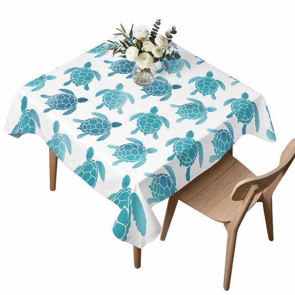 Marine Life Square Tablecloth Blue Green Sea Turtle Gradient Ocean Animal Waterproof Wrinkle Free Soft Table Cloth Spill-Proof Washable Table Cover for Dining Party Picnic 54 x 54 Inch