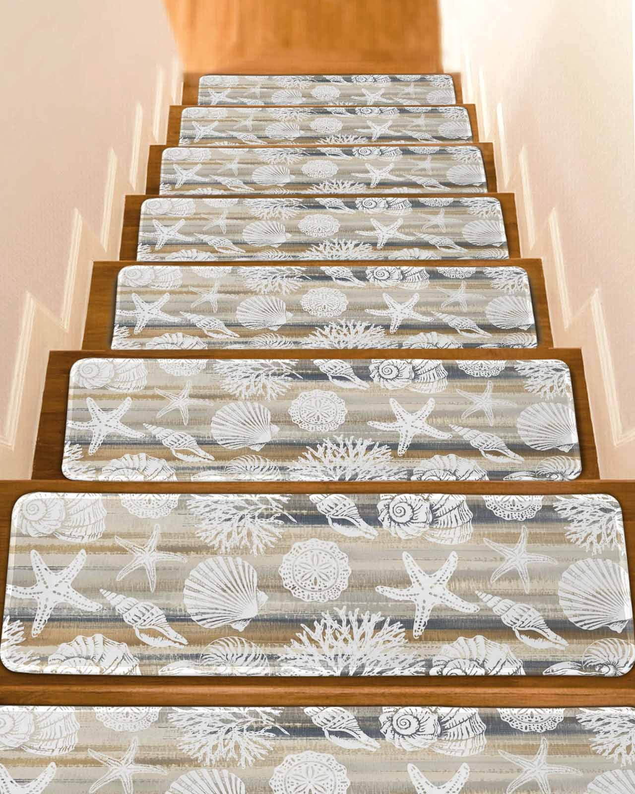 Marine Life Stair Treads Brown White Sea Starfish Shells Conch Beige ...