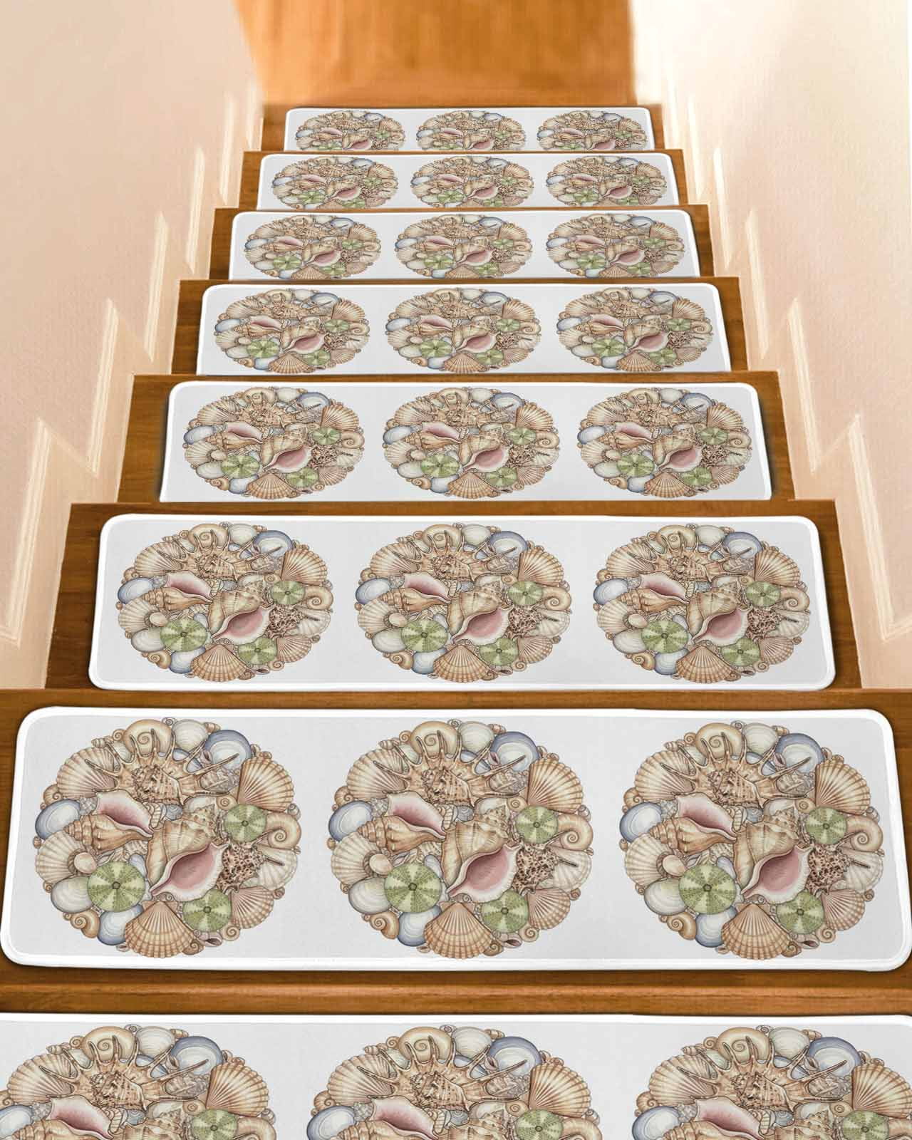 Marine Life Stair Treads Shells Conch Oceans Watercolors Abstract ...