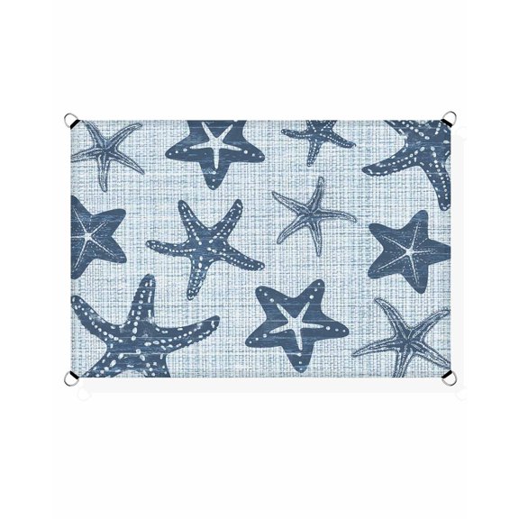 Marine Life Sun Shade Sail 6.5'X10' Navy Blue Starfish Ocean Linen Texture Vintage UV Block Outdoor Sail Shades Breathable Waterproof Rectangular Sunshade for Patio Garden Pool Pergola Porch