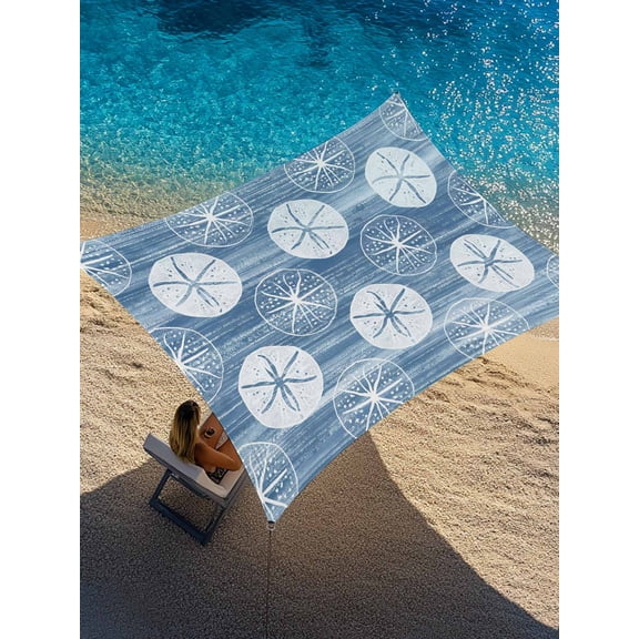 Marine Life Sun Shade Sail 6.5' x 10', Summer Beach Sea Biscuit Light Blue Sand Dollar Rectangle Outdoor Sunshade Canopy, Waterproof UV Block Patio Covers for Garden Yard Beach