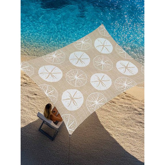 Marine Life Sun Shade Sail 8' x 10', Summer Beach Sea Biscuit Sand Dollar Linen Texture Rectangle Outdoor Sunshade Canopy, Waterproof UV Block Patio Covers for Garden Yard Beach