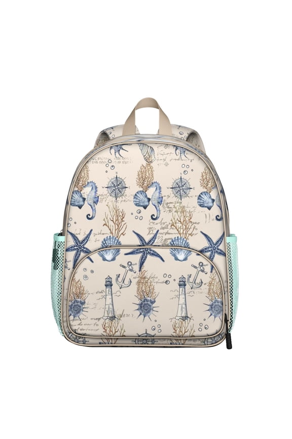 Marine Life Themed Ergonomic Student Backpack - Waterproof Fabric with Padded Straps & Double Zipper