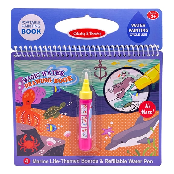 Marine-Life Themed Water Drawing Book with Refillable Water Pen