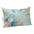 thumbnail image 1 of Marine Life Throw Pillow Covers Blue Shell Coral Eucalyptus Leaves Green Background Decorative Lumbar Pillow Cover Rectangle Cushion Case for Sofa Couch Bed Living Room Bedroom 12 X 20 Inches, 1 of 9