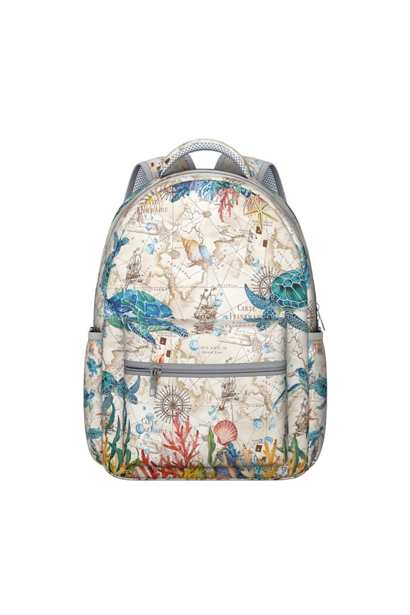 Marine Life Turtle Backpack for Student Waterproof Scratch-Resistant Composite Oxford Cloth with Tropical Ocean Print, Adjustable Straps, Breathable Padding for School and Travel