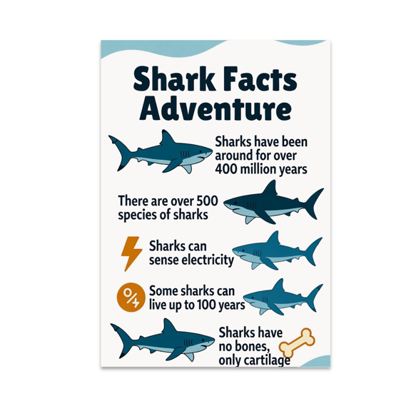 Marine Life Wall Art - Shark Facts Adventure - 13x19 Poster Print
