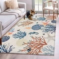 thumbnail image 1 of Marine Life Washable Area Rugs 4'x6', Watercolor Seahorse Coral Starfish Linen Texture Low Pile Throw Living Room Rug Non-Slip Sturdy Edge Binding Carpet for Indoor Entryway Bedside Kitchen, 1 of 9