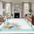 thumbnail image 1 of Marine Life Washable Living Room Rugs 5'x8', Starfish Shell Coral Green Striped Eucalyptus Leaves Low Pile Throw Large Area Rug Non-Slip Sturdy Edge Binding Carpet for Living Room Kitchen Office, 1 of 9