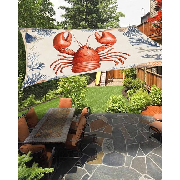 Marine Life Waterproof Sun Shade Sail Red Lobster Shell Seaweed Outdoor Patio Sun Shades Canopy UV Block Waterproof Sunshade for Garden Backyard Deck Pergola 8x10 Ft