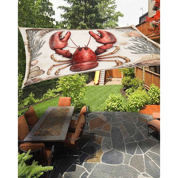 Marine Life Waterproof Sun Shade Sail Shell Red Lobster Coral Outdoor Patio Sun Shades Canopy UV Block Waterproof Sunshade for Garden Backyard Deck Pergola 8x10 Ft