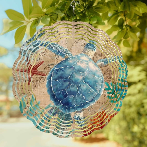 Marine Life Wind Spinner for Garden Yard 12In, Sea Turtle Starfish Shell Coral Seaweed Blue Ocean Retro 3D Stainless Steel Kinetic Hanging Wind Spinners Rustproof Outdoor Decor for Lawn Patio Home